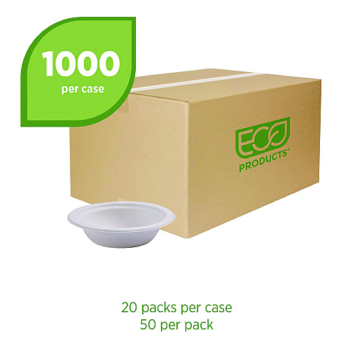 Eco-Products Renewable Sugarcane Bowls, 12 oz, Natural White, 50/Pack, 20 Packs/Carton (EPBL12)
