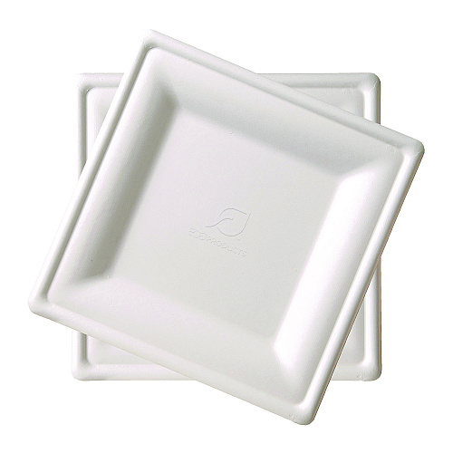 Eco-Products Renewable Square Sugarcane Plates, 10.25 x 10.25, Natural White, 50/Pack, 5 Packs/Carton (EPP023)