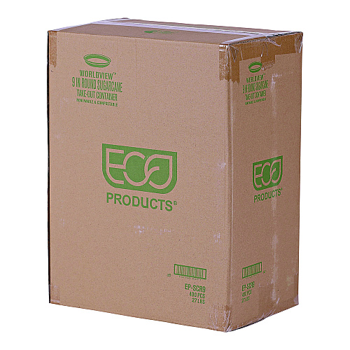 Eco-Products WorldView Renewable Sugarcane Containers, 9" Diameter x 1.4"h, White, 400/Carton (EPSCR9)