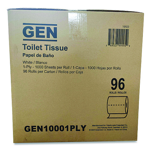 GEN Small Roll Bath Tissue, Septic Safe, 1-Ply, White, 1,000 Sheets/Roll, 96 Rolls/Carton (10001PLY)
