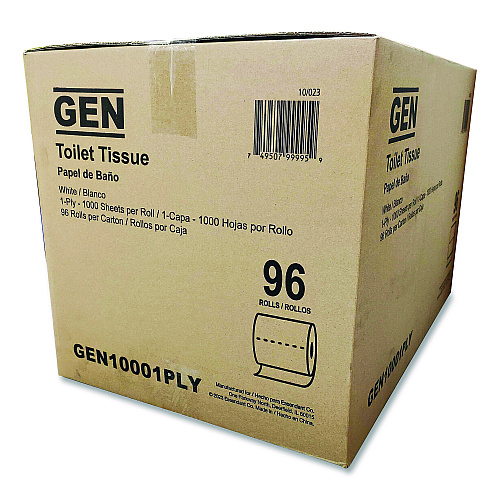 GEN Small Roll Bath Tissue, Septic Safe, 1-Ply, White, 1,000 Sheets/Roll, 96 Rolls/Carton (10001PLY)