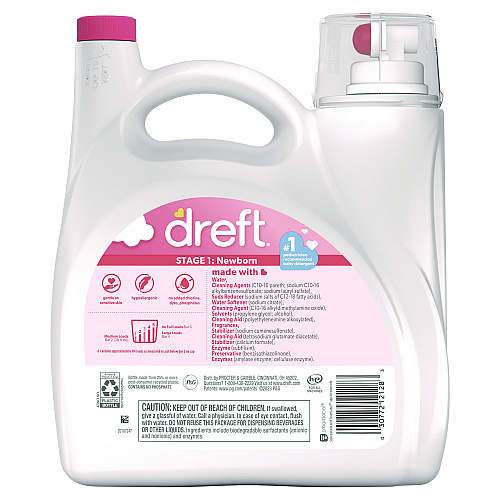 Dreft Ultra Laundry Detergent, Baby Powder Scent, 150 oz Bottle, 4/Carton (12128)