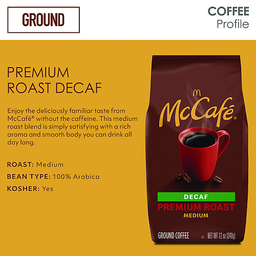 McCafe Ground Coffee, Premium Roast Decaf, 12 oz Bag (5534EA)