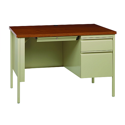 Alera Single Pedestal Steel Desk, 45" x 24" x 29.5", Cherry/Putty (ALEHSD4524PC)