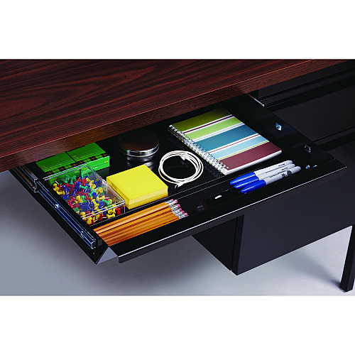 Alera Double Pedestal Steel Desk, 60" x 30" x 29.5", Mocha/Black, Black Legs (ALEHSD6030BM)