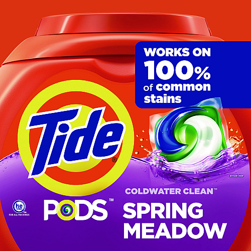 Tide PODS Laundry Detergent, Spring Meadow, 66 oz Tub, 76 Pacs/Tub (09166EA)