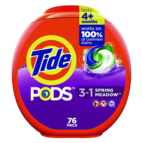 Tide PODS Laundry Detergent, Spring Meadow, 66 oz Tub, 76 Pacs/Tub (09166EA)