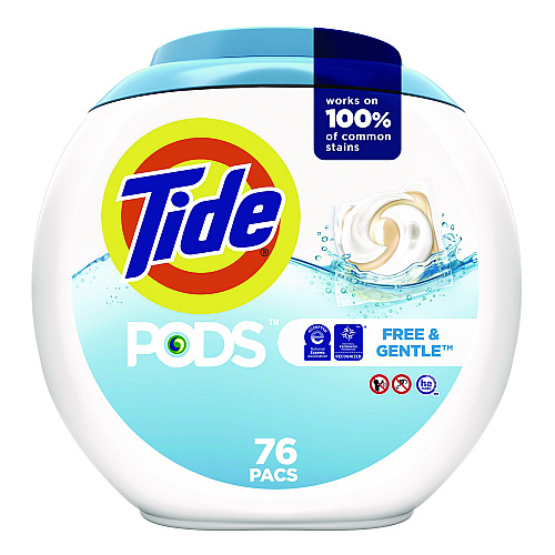 Tide PODS Laundry Detergent, Free and Gentle, 63 oz Tub, 76 Pacs/Tub (09488EA)
