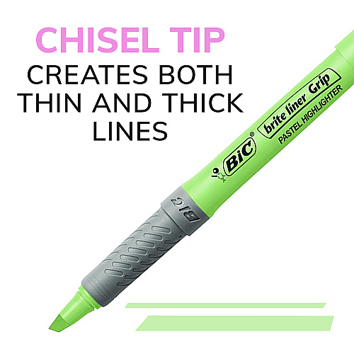 BIC Brite Liner Grip Pocket Highlighter, Assorted Ink Colors, Chisel Tip, Assorted Barrel Colors, 6/Set, 6 Sets/Pack (GBLD36EAST)