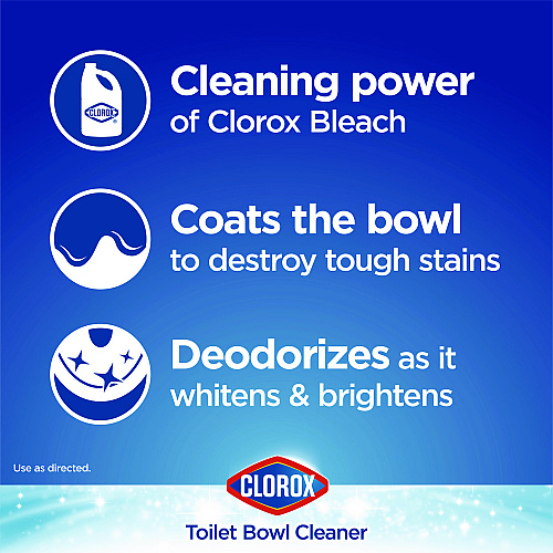 Clorox Disinfecting Toilet Bowl Cleaner with Bleach, Rain Clean Scent, 24 oz Bottle, 2/Pack (30924)