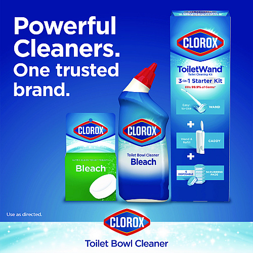 Clorox Disinfecting Toilet Bowl Cleaner with Bleach, Rain Clean Scent, 24 oz Bottle, 2/Pack (30924)