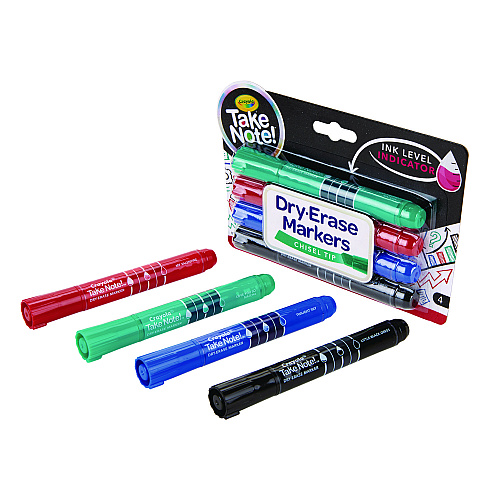 Crayola Take Note Dry Erase Markers, Chisel Tip, Assorted Colors, 4/Set (586543)