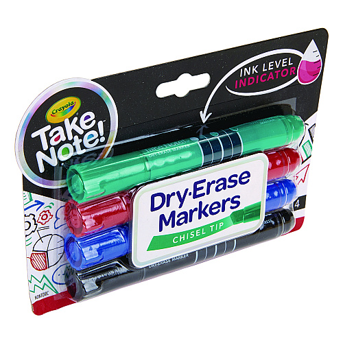 Crayola Take Note Dry Erase Markers, Chisel Tip, Assorted Colors, 4/Set (586543)