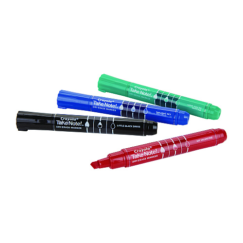 Crayola Take Note Dry Erase Markers, Chisel Tip, Assorted Colors, 4/Set (586543)