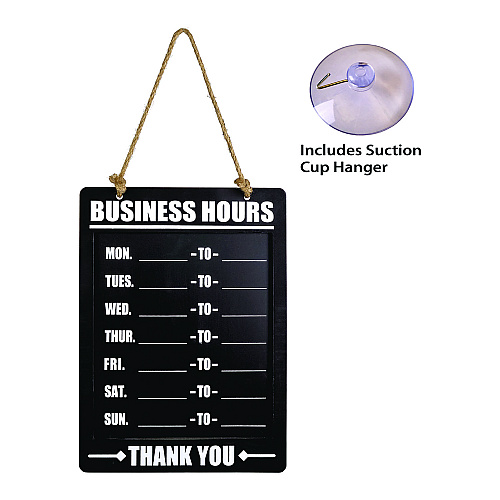 Excello Global Products Business Hours Indoor/Outdoor Hanging Chalkboard, 10 x 0.38 x 20.75, Black/White (EGPHD0311AS)