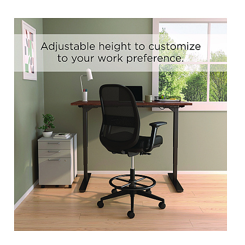 Union & Scale Essentials Mesh Back Drafting Stool, Adjustable Lumbar Support, Supports Up to 275 lb, 26.6" to 33.6" Seat Height, Black (UN60992)