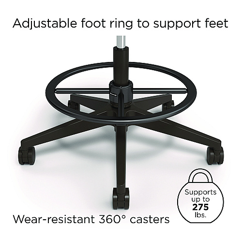 Union & Scale Essentials Mesh Back Drafting Stool, Adjustable Lumbar Support, Supports Up to 275 lb, 26.6" to 33.6" Seat Height, Black (UN60992)