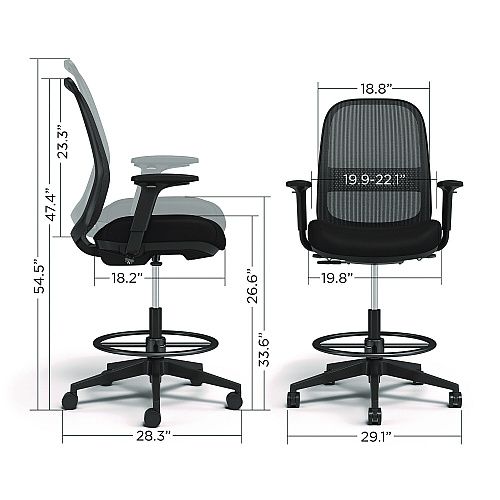 Union & Scale Essentials Mesh Back Drafting Stool, Adjustable Lumbar Support, Supports Up to 275 lb, 26.6" to 33.6" Seat Height, Black (UN60992)