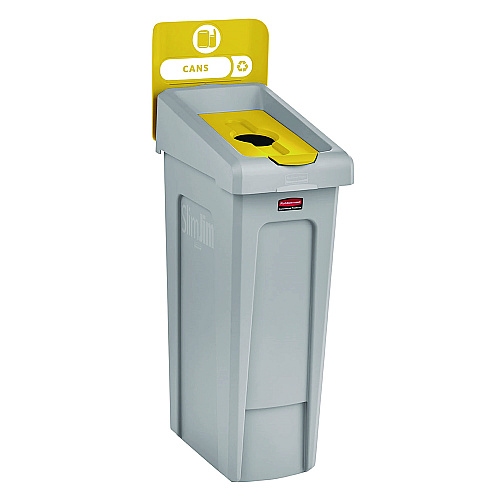Rubbermaid Commercial Slim Jim Recycling Station Kit, 1-Stream Bottles and Cans, 23 gal, Plastic, Yellow/Gray (2185052)