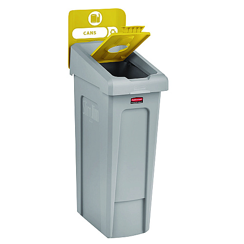 Rubbermaid Commercial Slim Jim Recycling Station Kit, 1-Stream Bottles and Cans, 23 gal, Plastic, Yellow/Gray (2185052)
