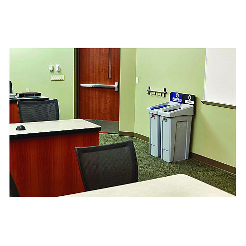 Rubbermaid Commercial Slim Jim Recycling Station Kit, 1-Stream Mixed Recycling, 23 gal, Plastic, Gray/Blue (2185055)