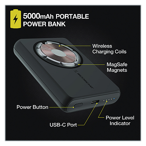 Scosche GoBat MagSafe Wireless Power Bank, 10 W, Black (PBQ5MSSP)