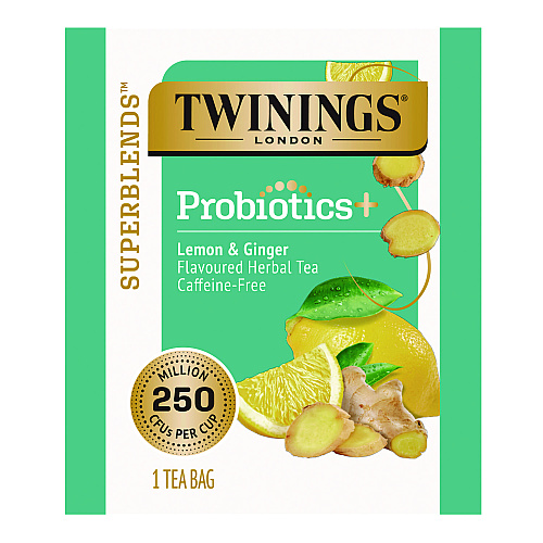 TWININGS Probiotics Lemon and Ginger Herbal Tea Bags, 0.05 oz, 18/Box (TNA95223)
