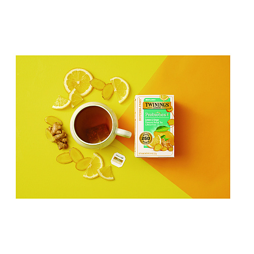 TWININGS Probiotics Lemon and Ginger Herbal Tea Bags, 0.05 oz, 18/Box (TNA95223)