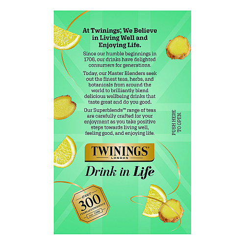 TWININGS Probiotics Lemon and Ginger Herbal Tea Bags, 0.05 oz, 18/Box (TNA95223)