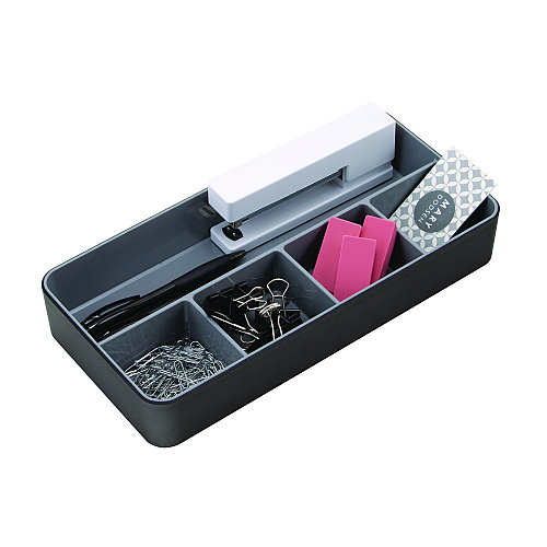 Advantus Fusion Five-Compartment Plastic Accessory Holder, Plastic, 12.25 x 6 x 2, Black/Gray (37682)