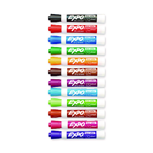 EXPO Low-Odor Dry-Erase Marker, Broad Chisel Tip, Assorted Colors, 12/Box (81043)