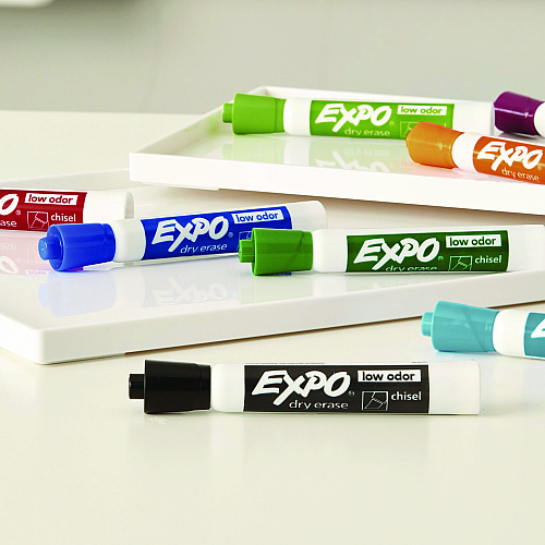 EXPO Low-Odor Dry-Erase Marker, Broad Chisel Tip, Assorted Colors, 12/Box (81043)