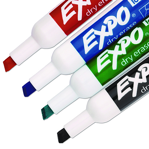 EXPO Low-Odor Dry-Erase Marker, Broad Chisel Tip, Assorted Colors, 12/Box (81043)