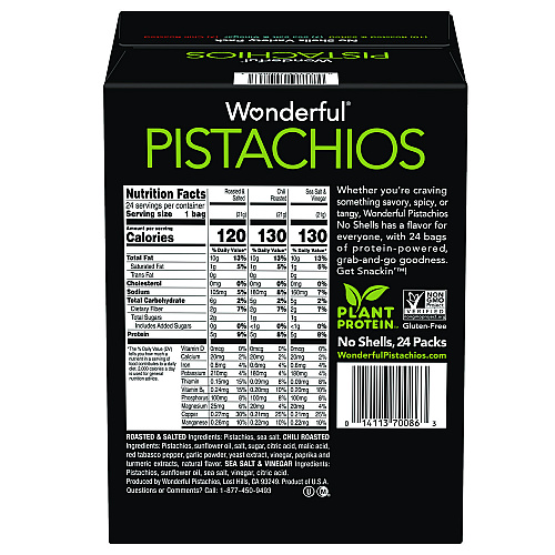 Wonderful No Shells Roasted and Salted Pistachios Variety Pack, Assorted Flavors, 0.75 oz Bag, 24/Carton (PAR70086)