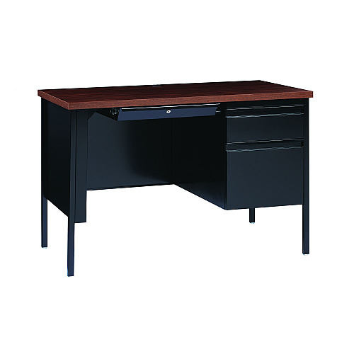 Alera Single Pedestal Steel Desk, 45" x 24" x 29.5", Mocha/Black, Black Legs (ALEHSD4524BM)