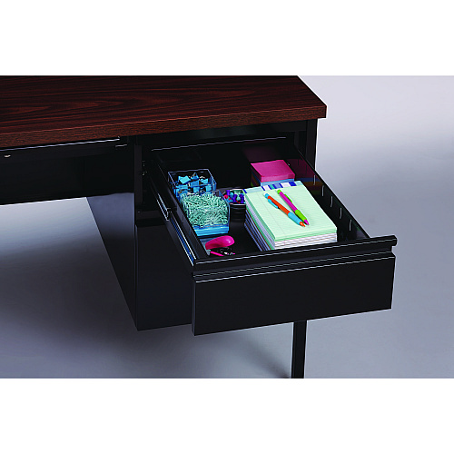 Alera Double Pedestal Steel Desk, 60" x 30" x 29.5", Mocha/Black, Black Legs (ALEHSD6030BM)