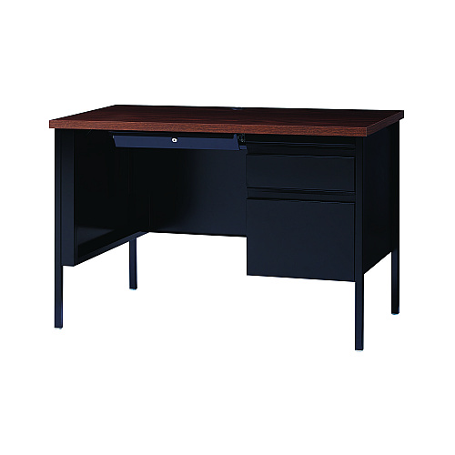 Alera Double Pedestal Steel Desk, 60" x 30" x 29.5", Mocha/Black, Black Legs (ALEHSD6030BM)