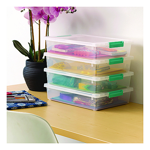 Iris Latch Lid Storage Box, 2.3 gal, 14 x 11 x 3.5, Clear Bin/Seafoam Latches (301158)