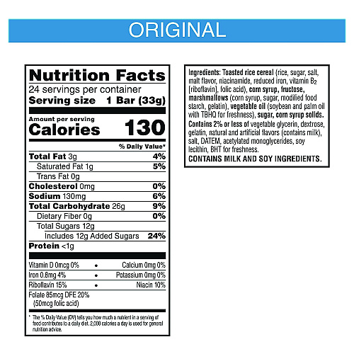 Kellogg's Rice Krispies Treats Homestyle Original Cereal Bar, 1.16 Bar, 24/Box (KEE27140)