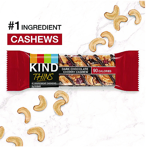 KIND Thins Bar Variety Pack, Dark Chocolate Cherry Cashew; Peanut Butter Dark Chocolate, 0.74 oz, 20/Box (PHW41891)