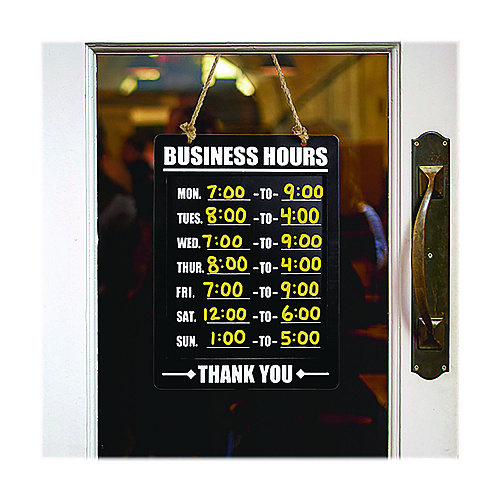 Excello Global Products Business Hours Indoor/Outdoor Hanging Chalkboard, 10 x 0.38 x 20.75, Black/White (EGPHD0311AS)