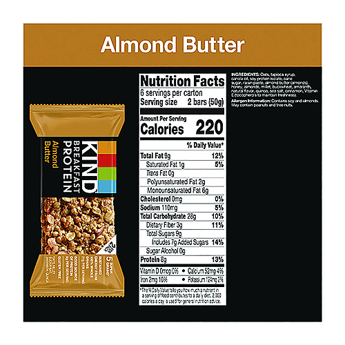 KIND Breakfast Protein Bars, Almond Butter, 1.76 oz Two-Bar Packs, 6/Box (PHW41935)