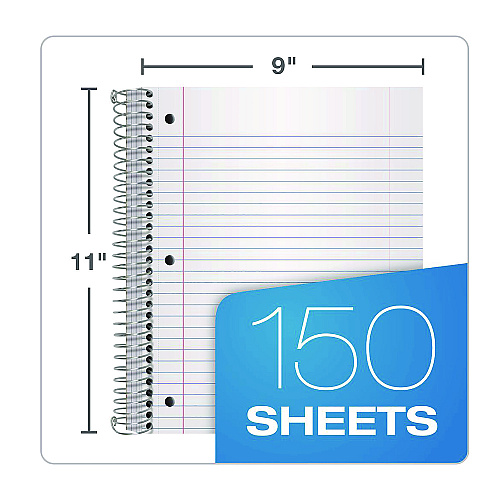 Oxford Three-Subject Notebook, 3 Subject, College Rule, Randomly Assorted Cover Color, (150) 11 x 9 Sheets (10586)