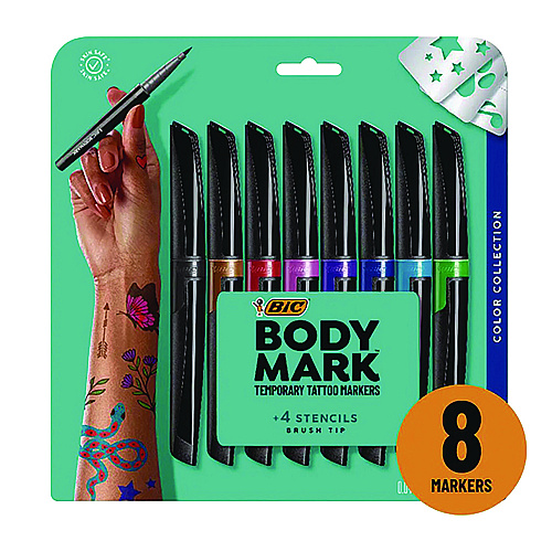 BIC BodyMark Temporary Tattoo Markers, Fine Brush Tip, Assorted Colors, 8/Pack (MTBP81AST)