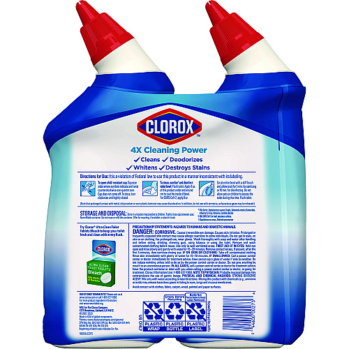 Clorox Disinfecting Toilet Bowl Cleaner with Bleach, Rain Clean Scent, 24 oz Bottle, 2/Pack (30924)