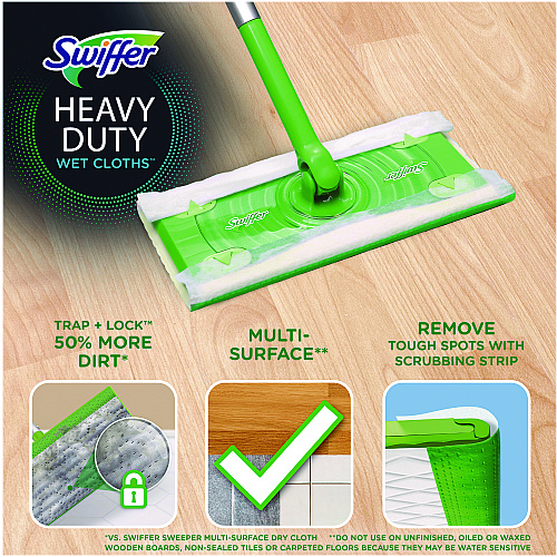 Swiffer Heavy-Duty Wet Refill Cloths, 8 x 10, Gain Original Scent, White, 10 Cloths/Tub (76471)
