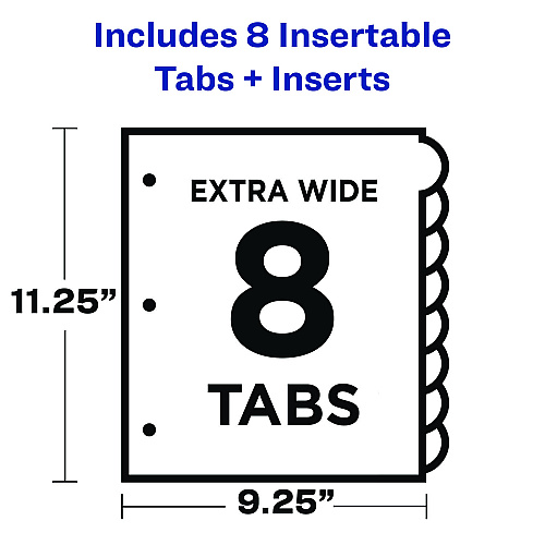 Avery Insertable Style Edge Tab Plastic 1-Pocket Dividers, 8-Tab, 11.25 x 9.25, Translucent, 1 Set (11293)