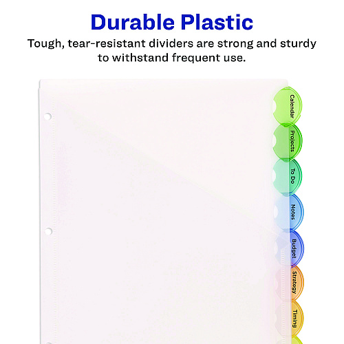 Avery Insertable Style Edge Tab Plastic 1-Pocket Dividers, 8-Tab, 11.25 x 9.25, Translucent, 1 Set (11293)