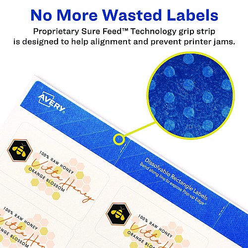 Avery White Dissolvable Labels w/ Sure Feed, 1.25 x 2.38, White, 90/PK (4224)