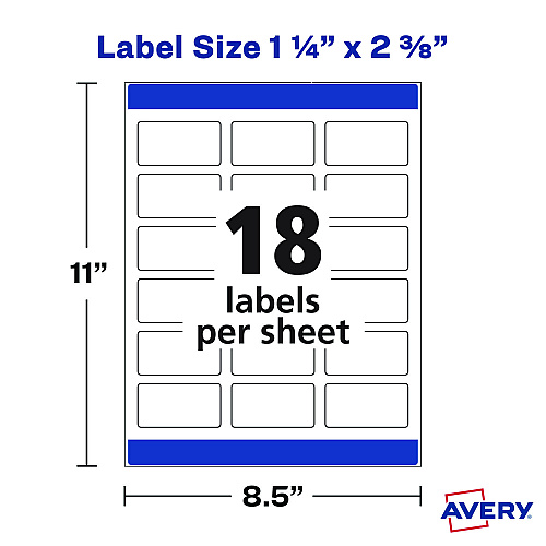 Avery White Dissolvable Labels w/ Sure Feed, 1.25 x 2.38, White, 90/PK (4224)